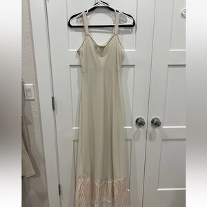 J Jill Silk Long Ivory Slip Dress With A Striped Hem Size 6T Small